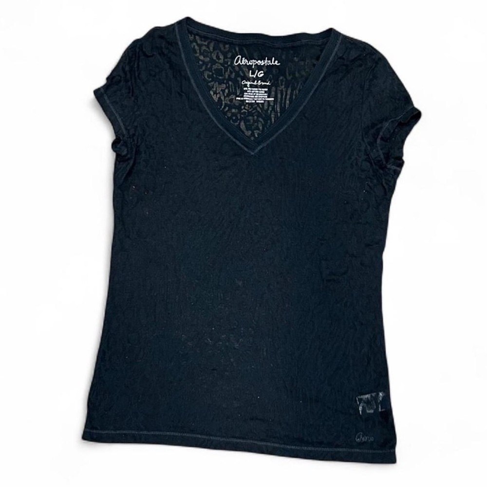 Aeropostale Leopard Print Black V-Neck Women's Top